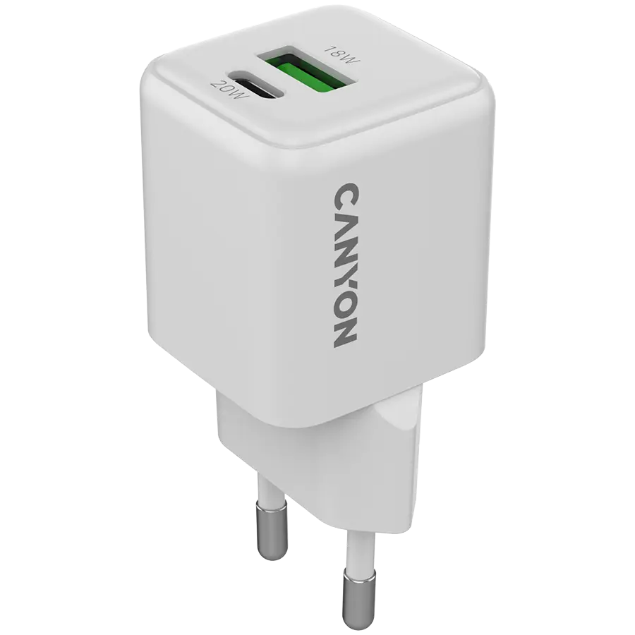 Încărcător Canyon CU20AC GaN 20W 1xPD 1xQC alb