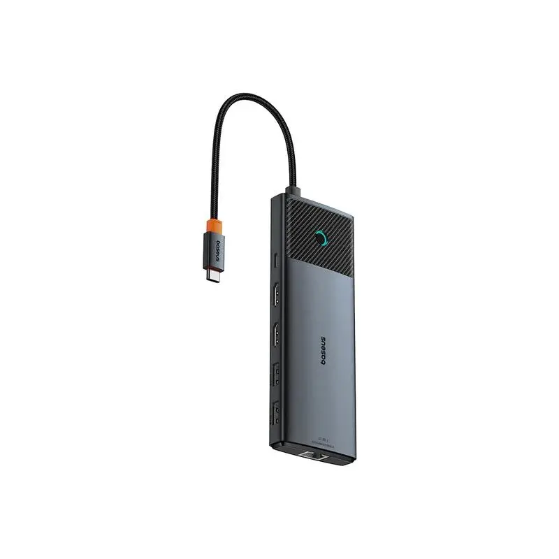 DOCKING Station Baseus Metal Gleam Series II 10-in-1, conec PC USB-C, USB 3.0×2, USB Type-Cx1, USB-Type-Cx1 PD 100W, HDMIx2/4K/60Hz, Gigabit RJ-45×1,card readerx1,LED, gri „B00061800123-01” (timbru verde 0.18 lei) – 6932172689667