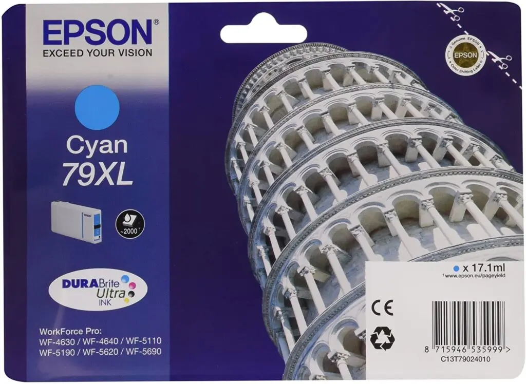 Cartus Cerneala Original Epson Cyan, T790240, pentru Workforce Pro WP-5110|51490|5620|5690, , (timbru verde 0.15 lei), „C13T79024010″(RAPO)