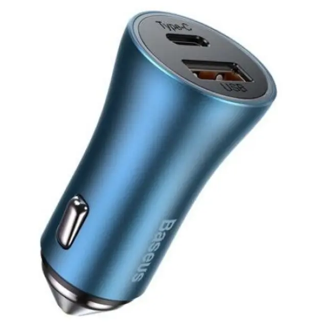 Baseus Incarcator Auto Golden Contactor Pro Dual Quick Charger USB si Type-C Blue (PD, 40W)