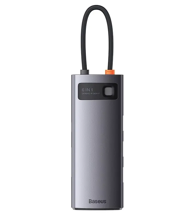 DOCKING Station Baseus Metal Gleam, conectare PC USB Type-C, USB 3.0 x 3, USB Type C x 1 PD 20V/5A, card reader SD/microSD, gri „WKWG030213” (timbru verde 0.18 lei) – 6932172608231