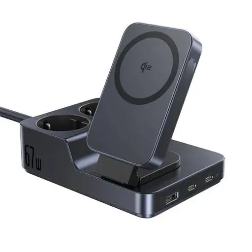 Încărcător rețea Baseus Nomos Powerstrip 67W Qi2 15W negru