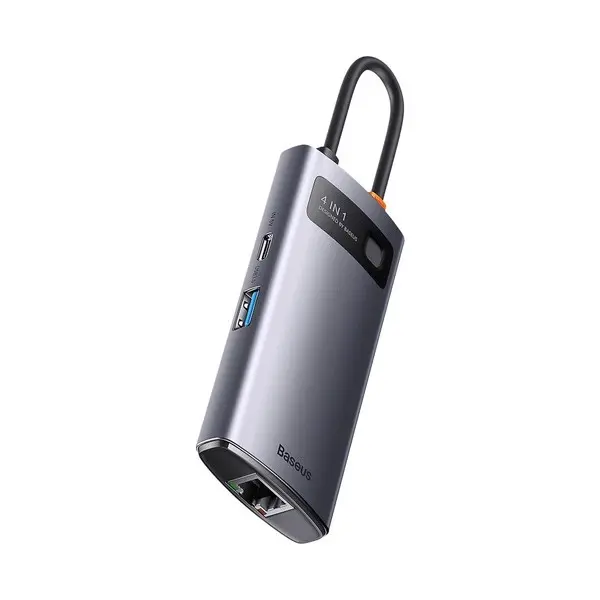 DOCKING Station Baseus Gleam Series, conectare PC USB Type-C, USB 3.0 x 3, RJ-45 x 1, LED, gri „WKWG070113” (timbru verde 0.8 lei) – 6932172608644