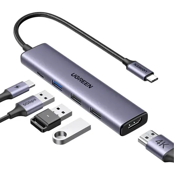 Hub Ugreen CM478 5-in-1 USB-C HDMI 4K gri
