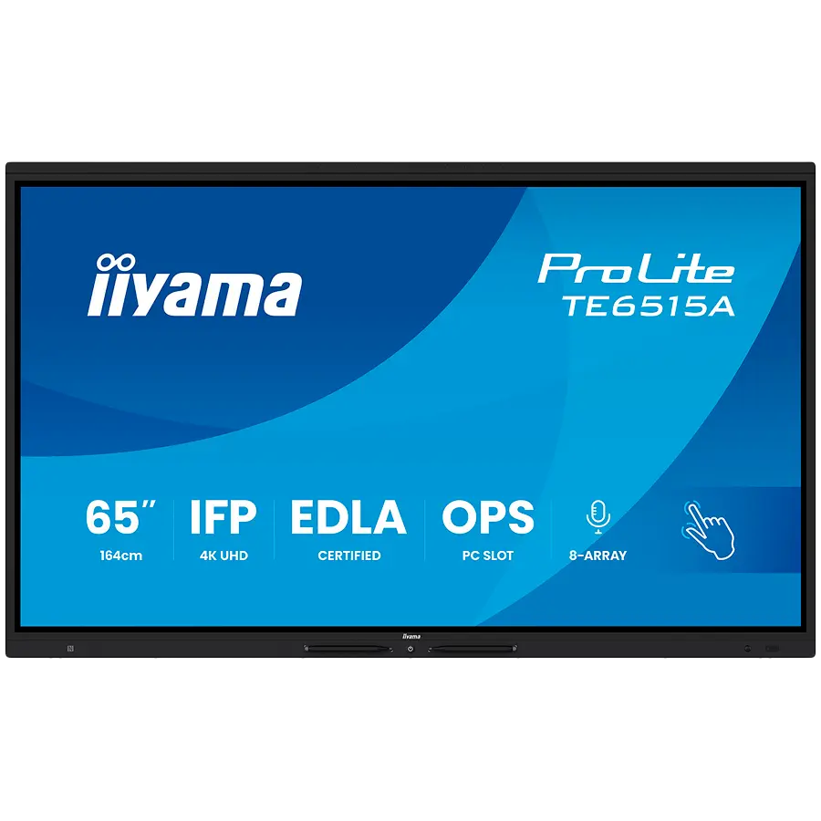 Iiyama ProLite TE6515A-B1AG – 65″ Diagonal Class (64.5″ viewable) LED-backlit LCD display interactive digital signage with touchscreen (multi touch) / 8-microphone array / optional slot-in PC capability 4K UHD (2160p) 3840 x 2160 black (bezel) matte