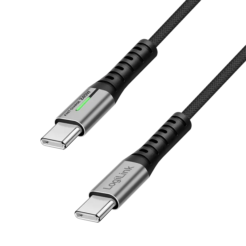 CABLU alimentare si date LOGILINK, pt. smartphone, USB 3.2, USB Gen Type-C (T) la USB Type-C (T), 1m, PD 240W, 3 x ecranat, 4K/60Hz, 20Gbps, LED, metal, negru, „CU0442” (timbru verde 0.08 lei)