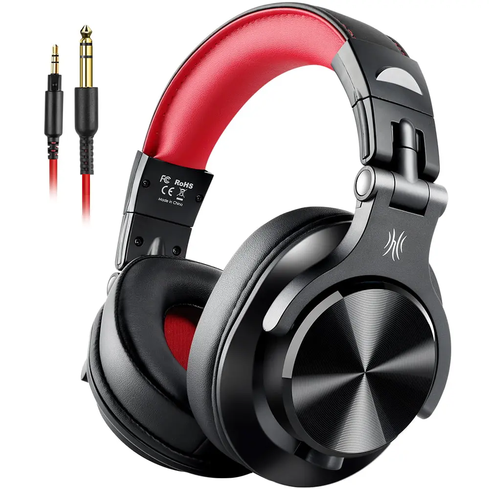 Casca OneOdio cu fir detasabil, tip over ear, utilizare profesionala, DJ, conectare prin Jack 3.5 mm | Jack 6.35 mm, difuzor 40 mm, impedanta 32 Ohm, negru | rosu, „A71-Red” (timbru verde 0.8lei)