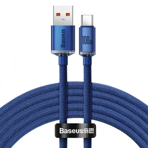 Cablu Baseus Crystal Shine USB-C 100W 1 2m albastru