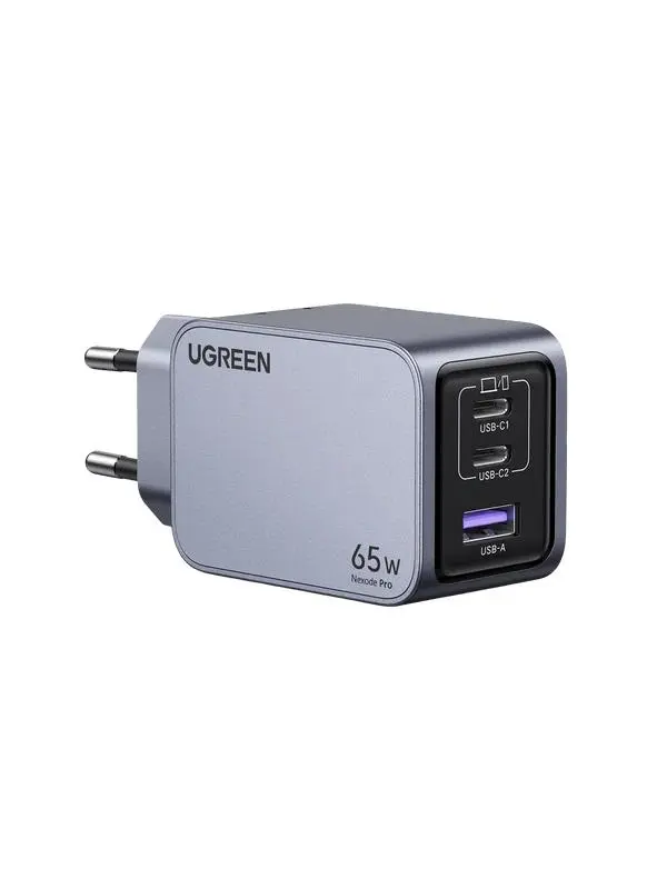 INCARCATOR retea Ugreen GaN Nexode „X755” Quick Charge 65W, 2 x USB Type-C, 1 x USB, include cablu USB Type-C la USB Type-C 1.5m, gri „25871” (timbru verde 0.18 lei)