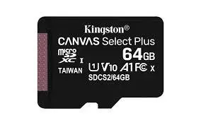 CARD MicroSD KINGSTON, 64 GB, microSDXC, clasa 10, standard UHS-I U3, „SDCS2/64GBSP” (timbru verde 0.03 lei)