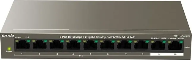 TENDA 8-PORT POE SWITCH TEF1110P-8-102W „TEF1110P-8-102W”  (timbru verde 2 lei)