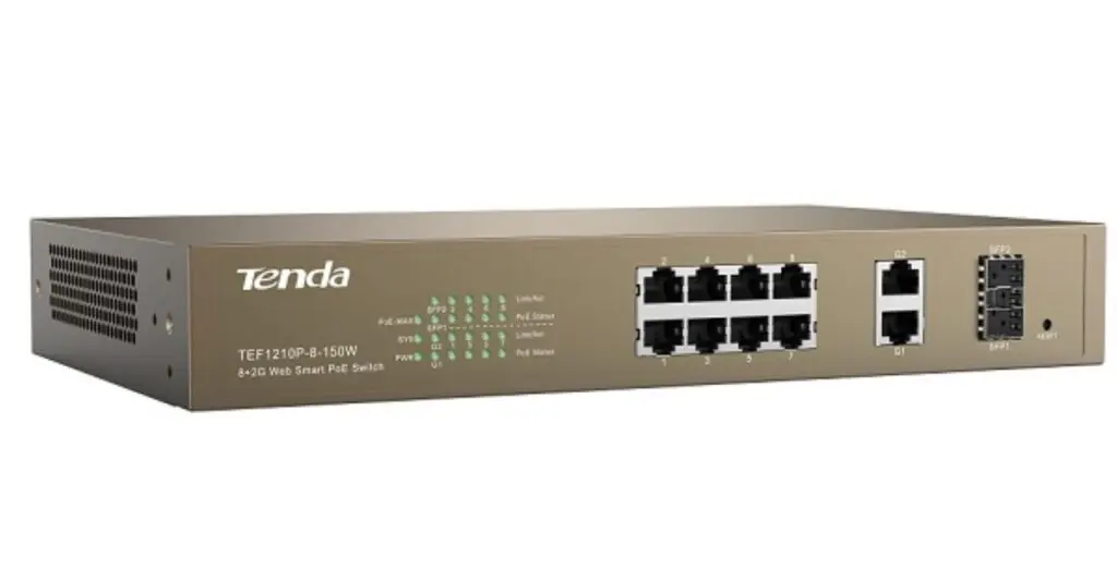 TENDA 8-PORT + 2GB WEB SMART POE SWITCH „TEF1210P-8-150W”  (timbru verde 2 lei)