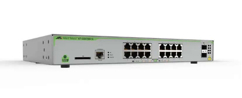 SWITCH ALLIED TELESIS, ATI SW 16P, porturi Gigabit x 16, SFP x 2, managed, rackabil, carcasa metalica, „AT-GS970M/18-50” (timbru verde 2 lei)