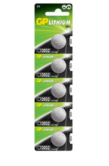 Baterie GP Batteries, butoni (CR2032) 3V lithium, blister 5 buc. „GPCR2032-2CPU5” „GPPBL2032188” (timbru verde 0.05 lei)