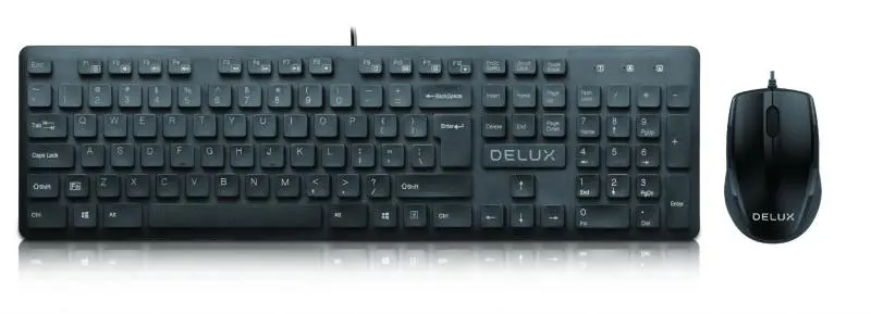 Kit TASTATURA si Mouse DELUX, „KA150U+M136BU”, cu fir, 105 taste format standard, mouse , 3/1 butoane, negru, „KA150UKIT” (timbru verde 0.8 lei)