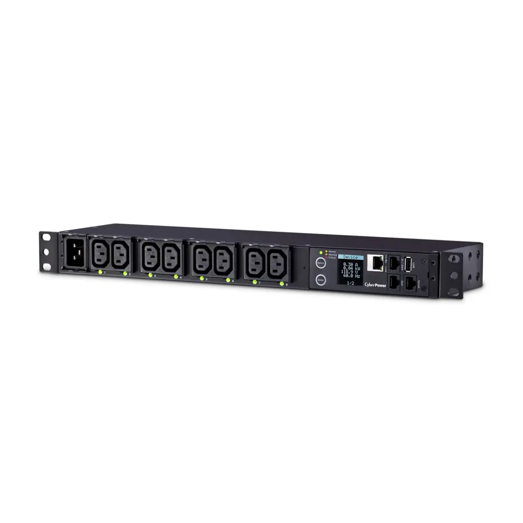 PDU CYBER POWER 1U pt. rack 19 inch, 8 prize IEC, intrare IEC, max 16 A, „PDU81005” (timbru verde 4 lei)