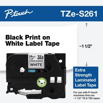 Bandă laminată Brother TZES261 36mm negru pe alb