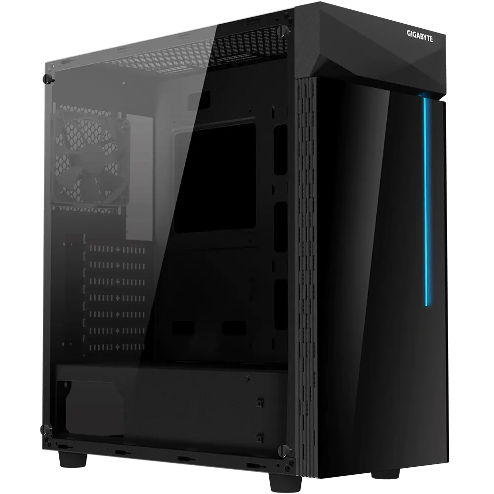 CARCASA GIGABYTE Middle Tower, ATX, „C200 GLASS”, fara sursa, sticla securizata, fan x 1, USB 3.0 x 2, Jack 3.5 mm x 2, mesh pt. filtrare praf, negru, „GB-C200G” (timbru verde 0.08 lei)
