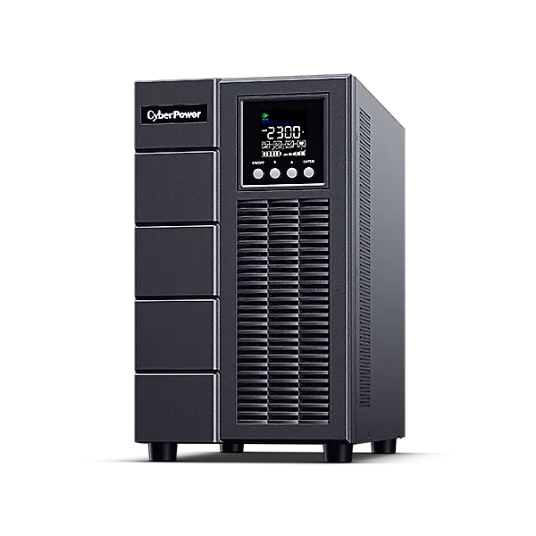 UPS CYBER POWER Online dubla conversie cu sin. pura, cu management, Tower, LCD, 3000VA/2700W, 7x IEC, baterie 6x 12V/9Ah, incarcare pana la 4h, USB, RS232, slot SNMP, APFC, LCD col, EPO, tehn. GreenP, „OLS3000EA” (timbru verde 40 lei)
