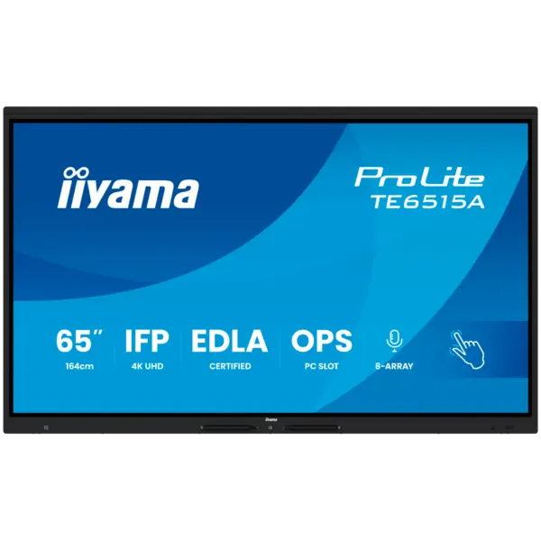 iiyama ProLite TE6515A-B2AG – 65 LED-backlit touchscreen (multi touch) / 8-microphone array / optional slot-in PC capability – 4K UHD