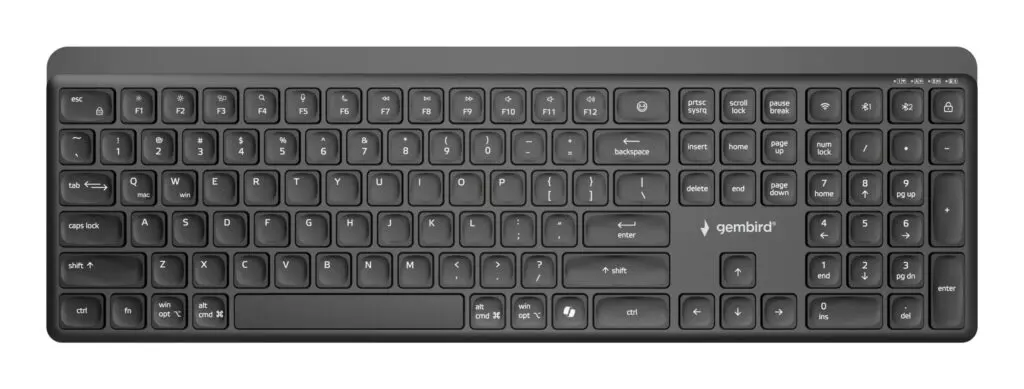 TASTATURA GEMBIRD wireless, dual-mode BT v5.1 + 2.4Ghz, 110 taste, Li-ion 300mAh, USB-C, black, „KB-WPS-03”  (timbru verde 0.8 lei)