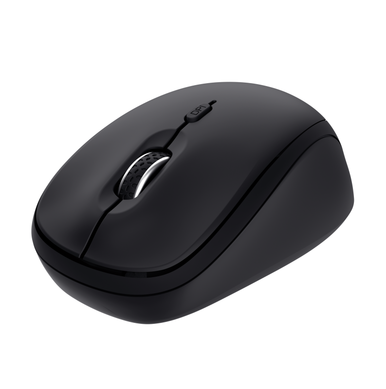 Mouse wireless Trust YVI+ MULTI-DEVICE, 800-1600 DPI, 3 butoane, RF 2.4GHz, 75% plastic reciclat,USB-A, Negru