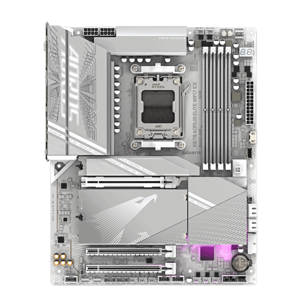 Placa de baza GIGABYTE X870 AORUS ELITE WIFI7 ICE, AM5, DDR5, Wi-Fi, BT, ATX, Alb
