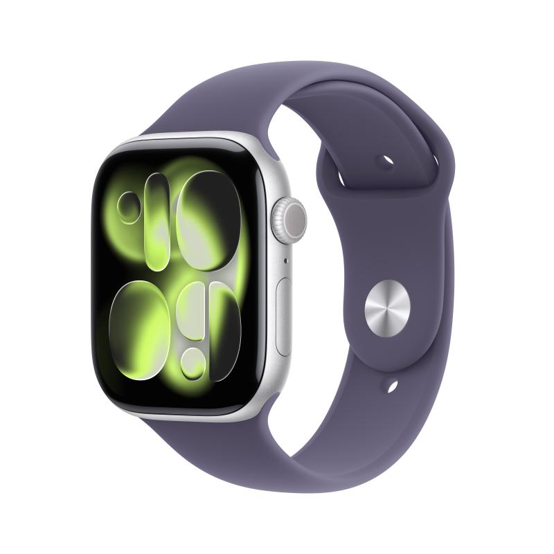 Apple Watch 11 GPS, Carcasa Silver Aluminium 46mm, Purple Fog Sport Band – M/L