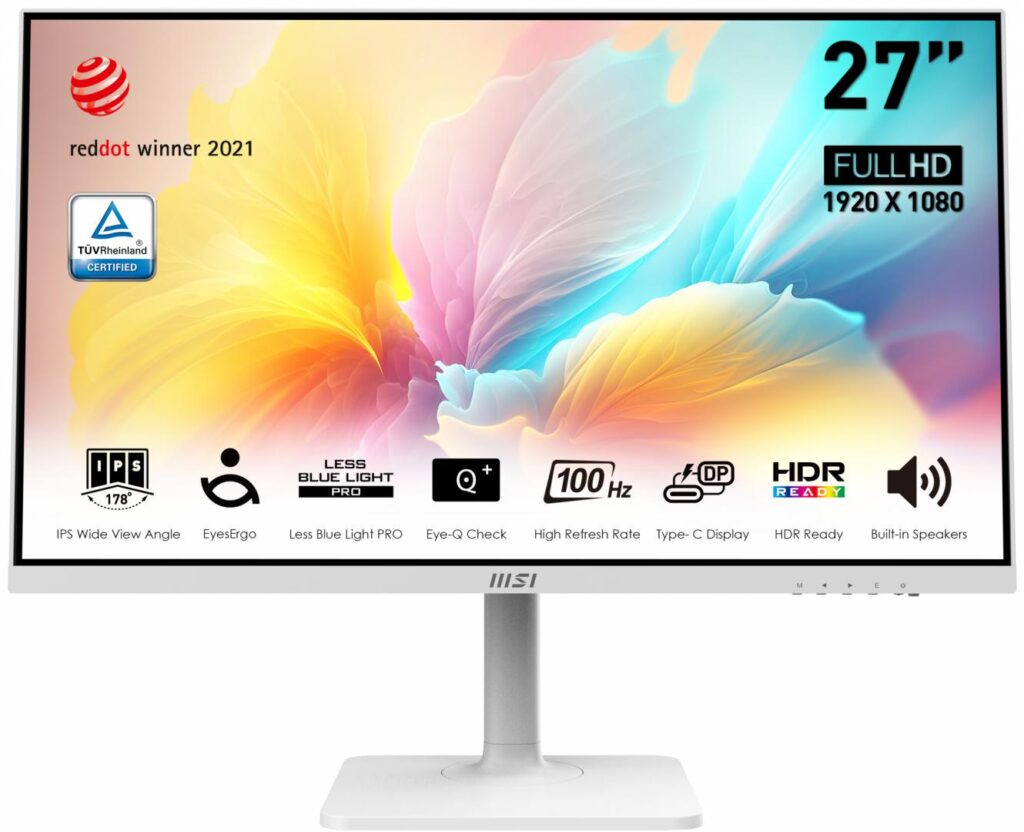 Monitor MSI Modern MD2712PW, IPS, 27 inch, Full HD, 1920 x 1080, HDMI, Boxe, Pivot, 100 Hz, 4 ms, Alb
