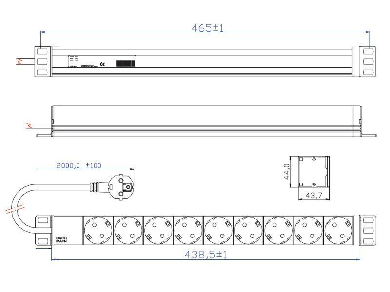 Prelungitor Bachmann, aluminiu, 9 prize, cordon 2 m 2 Prelungitor Bachmann, aluminiu, 9 prize, cordon 2 m - imagine 2
