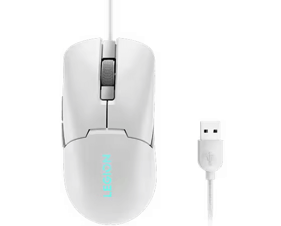 Mouse gaming Lenovo Legion M300s, Iluminare RGB, 8k DPI, Sensor Pixart, Glacier White