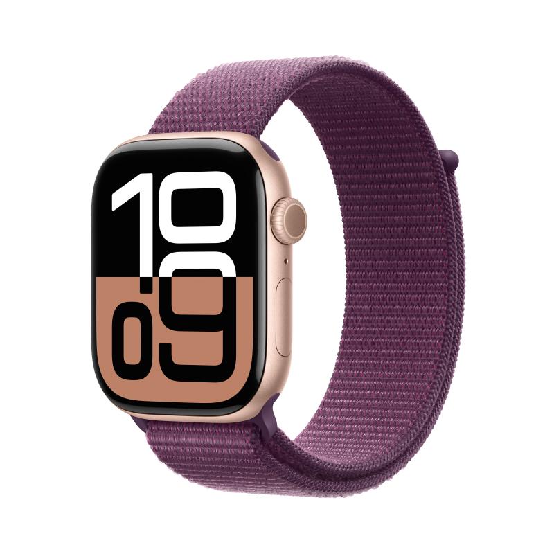 Apple Watch 10 GPS, Carcasa Rose Gold Aluminium 46mm, Plum Sport Loop