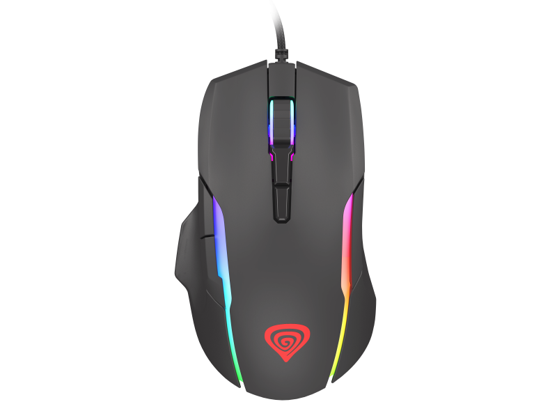 Mouse Gaming cu fir Genesis XENON 220 G2, Silent Click, 12.800 DPI, 1.000Hz, 20G, Software, Macro, Butoane Programabile, RGB LED, Cablu braided 1.8m, 99gr, Negru