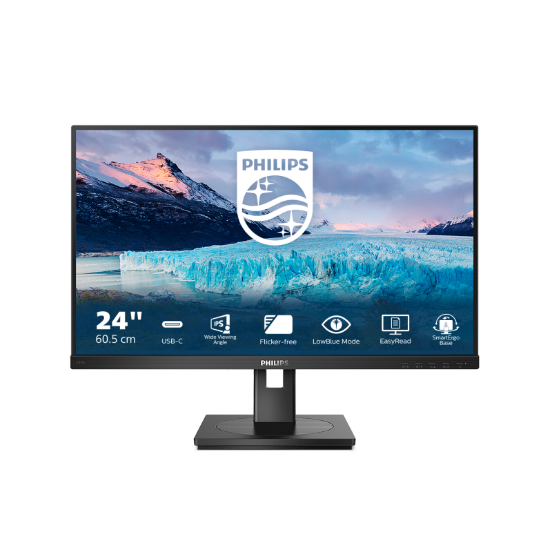 Monitor Philips 23.8″, IPS, FHD 1920×1080, 100Hz, 4ms FlickerFree, Boxe 2Wx2, HA Pivot, HDMI, DisplayPor,t DaisyChain, USB hub, USB-C, RJ45, 243S1/00