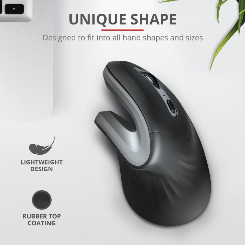 Mouse wireless ergonomic Trust Verro, Negru/Gri