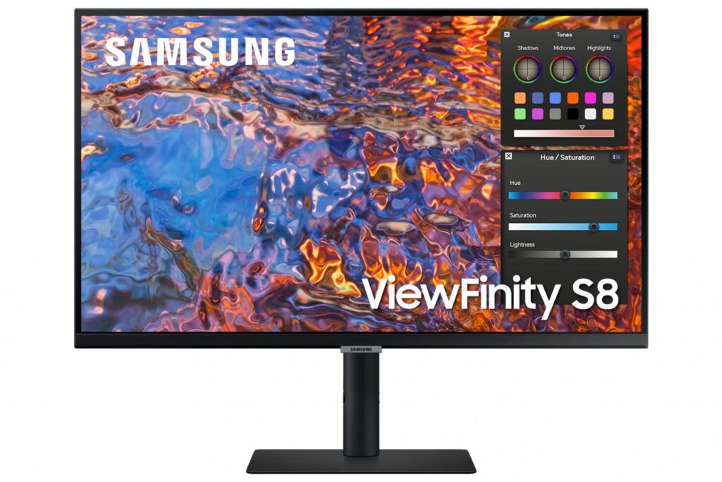 Monitor LED IPS Samsung ViewFinity S8 27″, 4K UHD (3840×2160), 60Hz, 5ms, HDR400, USB Type-C 90W, Hub USB, Ethernet, HDMI, Display Port, Jack, Pivot, VESA, negru