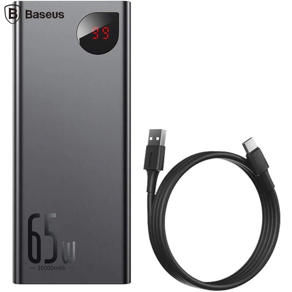 Baterie externa, Baseus, Adaman Metal, 20000 mAh, PD, QC 3.0, 65 W, 2 x USB + USB-C + Micro USB, Negru
