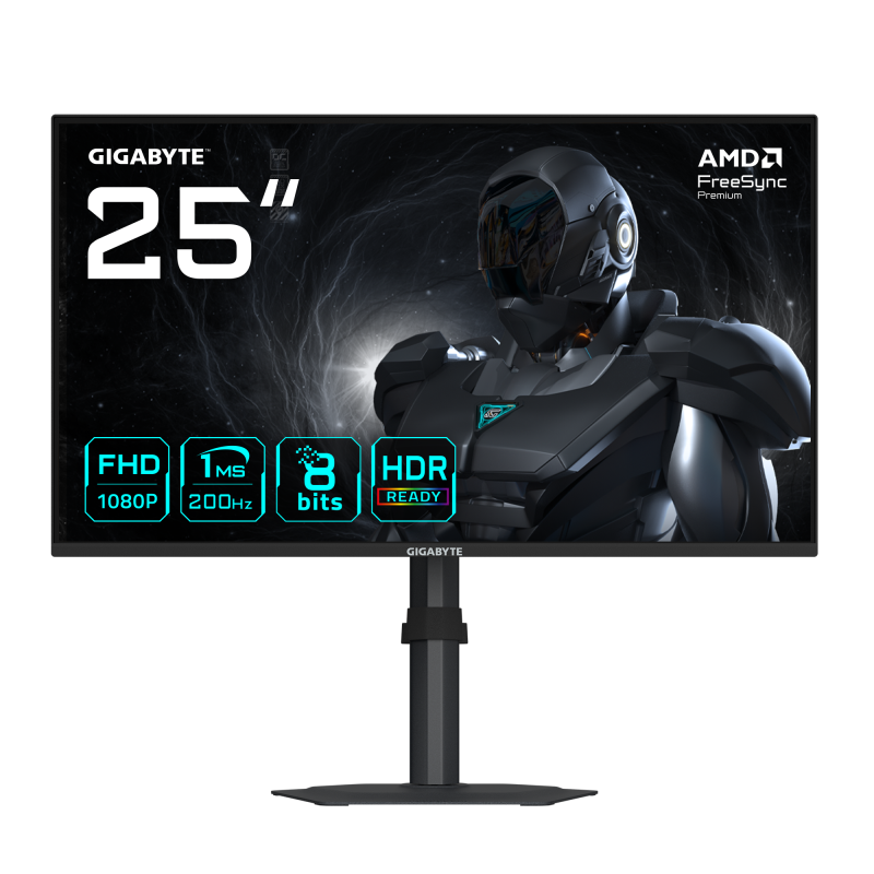Monitor Gaming LED IPS Gigabyte G25F2, 24.5″, Full HD (1920×1080), 1ms, 200Hz, AMD FreeSync™ Premium, HDR10, Boxe 2W x2, 2x HDMI, DisplayPort, Pivot, VESA, negru