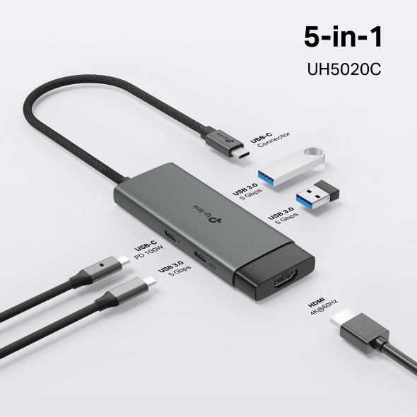 Hub USB Type-C TP-Link UHC, 5-in-1 , 1 x HDMI, 1 x PC USB-C 100W, 2 x USB 3.0, 1 x USB-C, carcasa aluminiu 4 Hub USB Type-C TP-Link UHC, 5-in-1 , 1 x HDMI, 1 x PC USB-C 100W, 2 x USB 3.0, 1 x USB-C, carcasa aluminiu - imagine 4