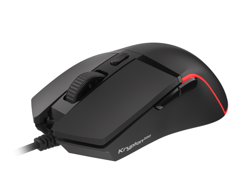 Mouse Gaming cu fir Genesis KRYPTON 220, 6.400 DPI, 1.000Hz, 22G, Software, Macro, Butoane Programabile, RGB LED, Cablu braided 1,8m, 76gr,Negru