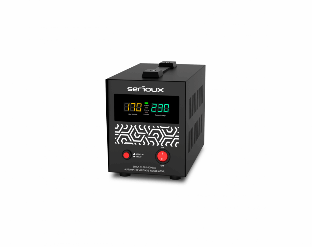 Stabilizator de tensiune cu releu Serioux SRXA-RL101-1000VA, 1000VA, IP20, protectie tensiune scazuta, supratensiune, scurtcircuit,supraincalzire