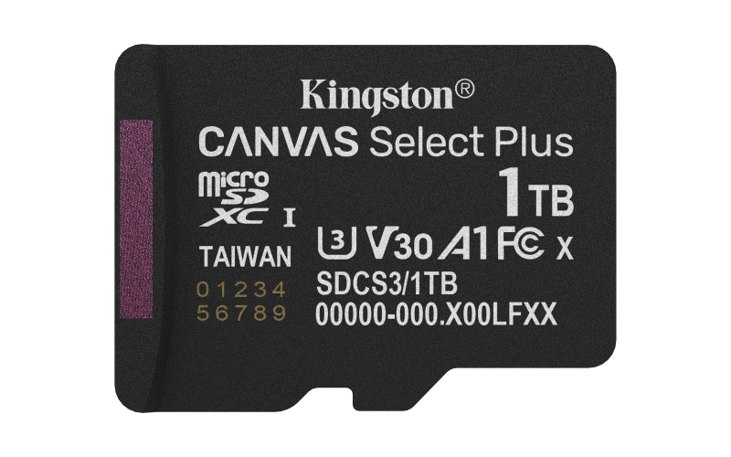Card Kingston Technology 1TB micSDXC Canvas Select Plus Gen3 150R A1 Single Pack w/o ADP