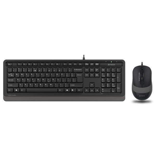 Kit Tastatura si Mouse A4tech, Fstyler FM10+FK10, wired, 104 taste format standard, Mouse 1600dpi, 4/1 butoane, Negru/Gri