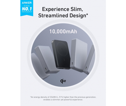 Acumulator extern magnetic wireless Anker MagGo, 10000 mAh, Ultra-Slim, Qi2 15W, Negru 2 Acumulator extern magnetic wireless Anker MagGo, 10000 mAh, Ultra-Slim, Qi2 15W, Negru - imagine 2