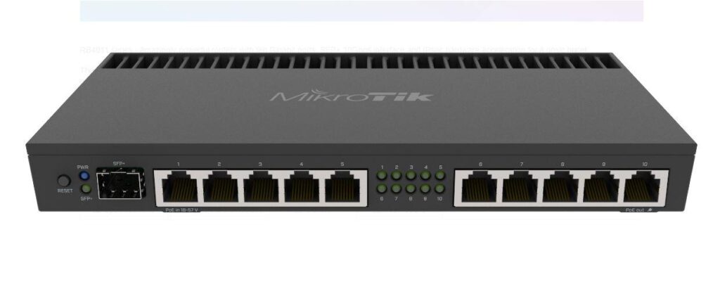 Router MikroTik RB4011iGS RM, 1.4GHz, 1GB, 10xGE, 1xSFP, intrare/iesire PoE, IPsec, 1U Negru