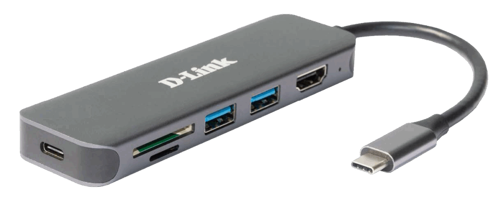 HUB USB D-LINK DUB-2327, USB Type C, cablu 10 cm, metalic, argintiu