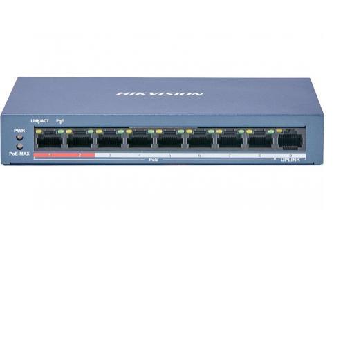 Switch Hikvision DS-3E0109P-E/M(B), 8-Port, PoE