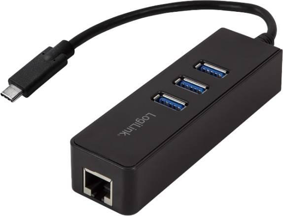 HUB USB LOGILINK, USB 3.0, 3.2 Type C, cablu 0.1 m, retea 10/100/1000 Mbps (Gigabit), negru