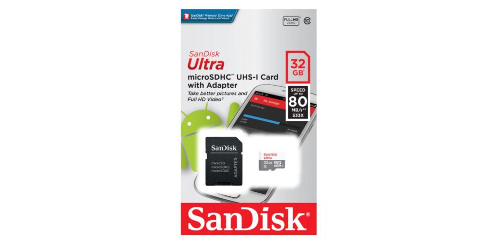 Card de memorie SanDisk Ultra microSDHC, 32GB, 100MB/s Class 10 UHS-I + SD Adapter