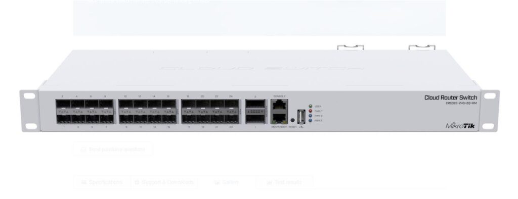 Switch Mikrotik CRS326-24S+2Q+RM, cu management, fara PoE, 1x 10/100Mbps RJ45, 24xSFP+, 2xQSFP+